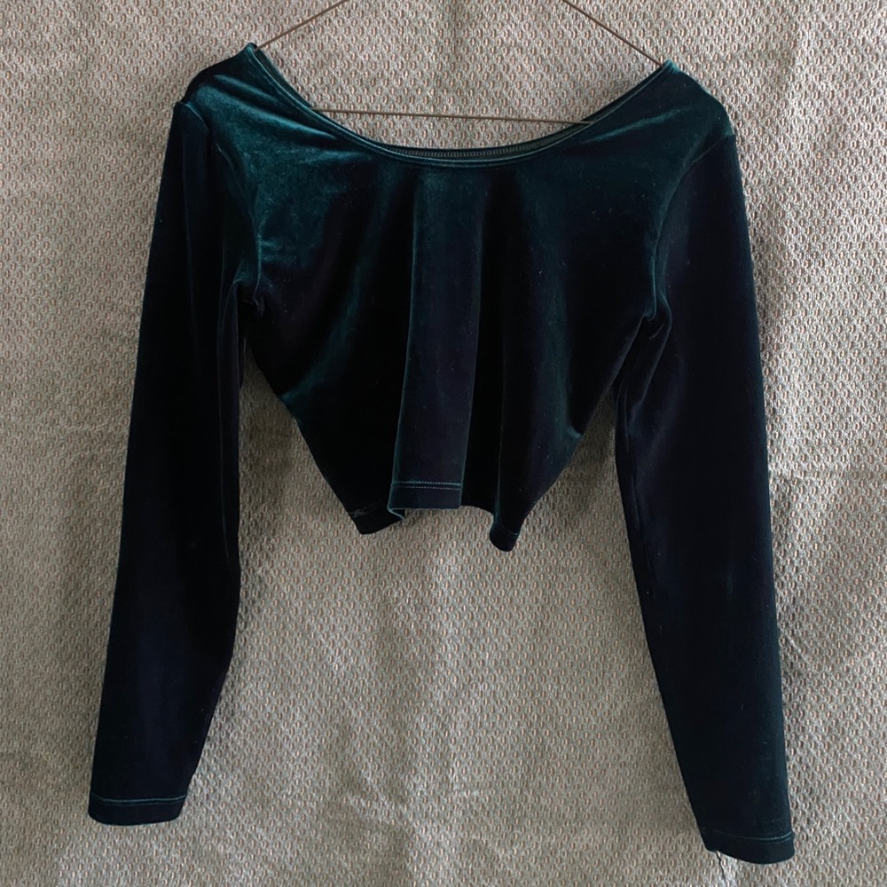 Green Velvet Long sleeve Crop top American Apparel